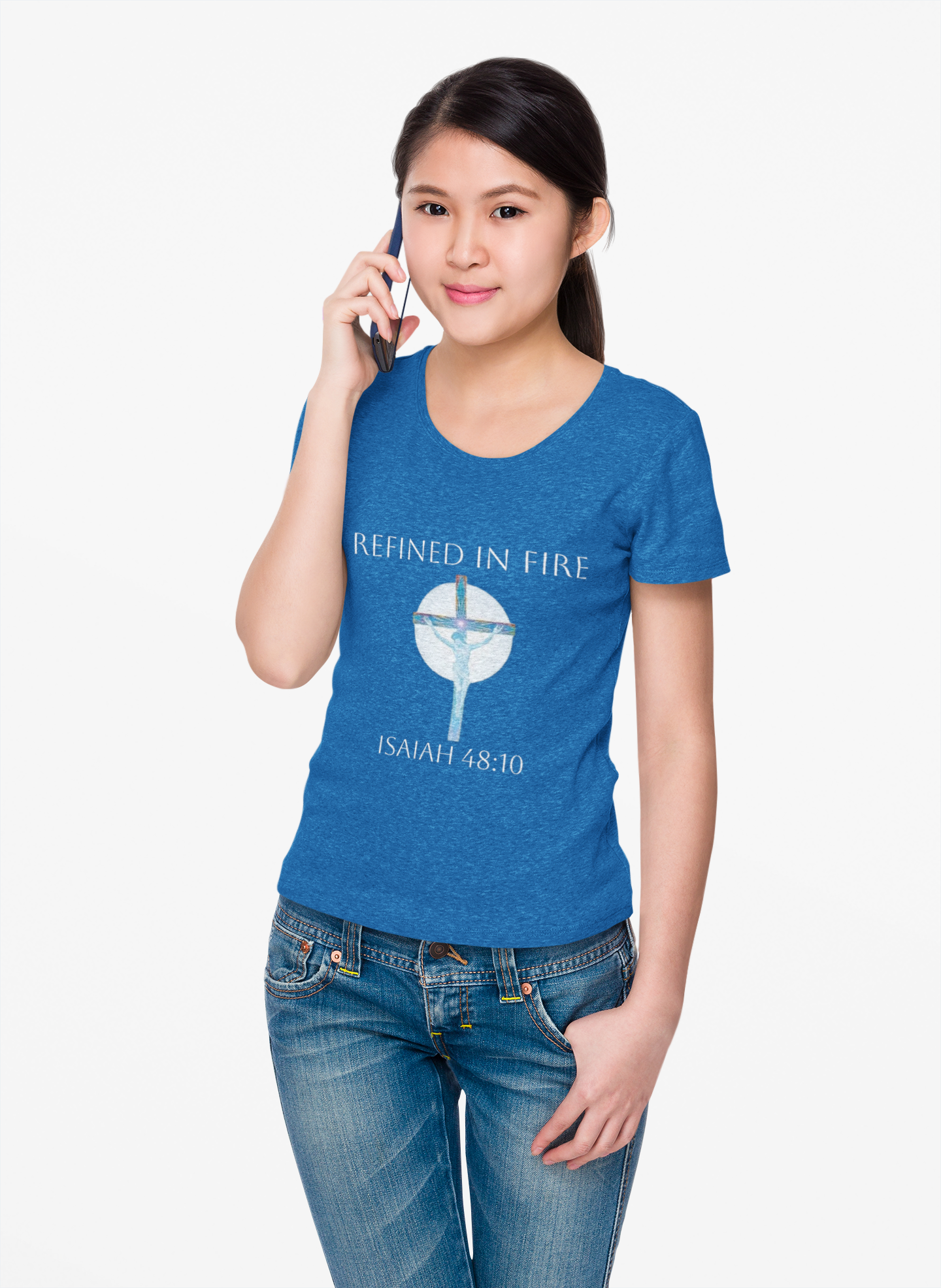 Refined in Fire – Isaiah 48:10 Christian Faith Tee (Dark Lettering)