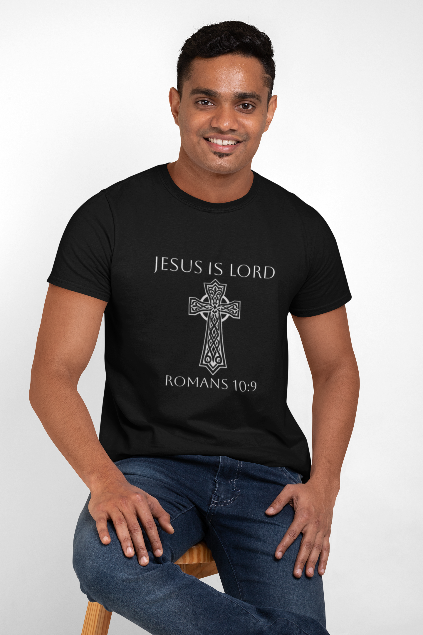 Jesus Is Lord – Romans 10:9 Men’s Bold Faith Tee (White Lettering)