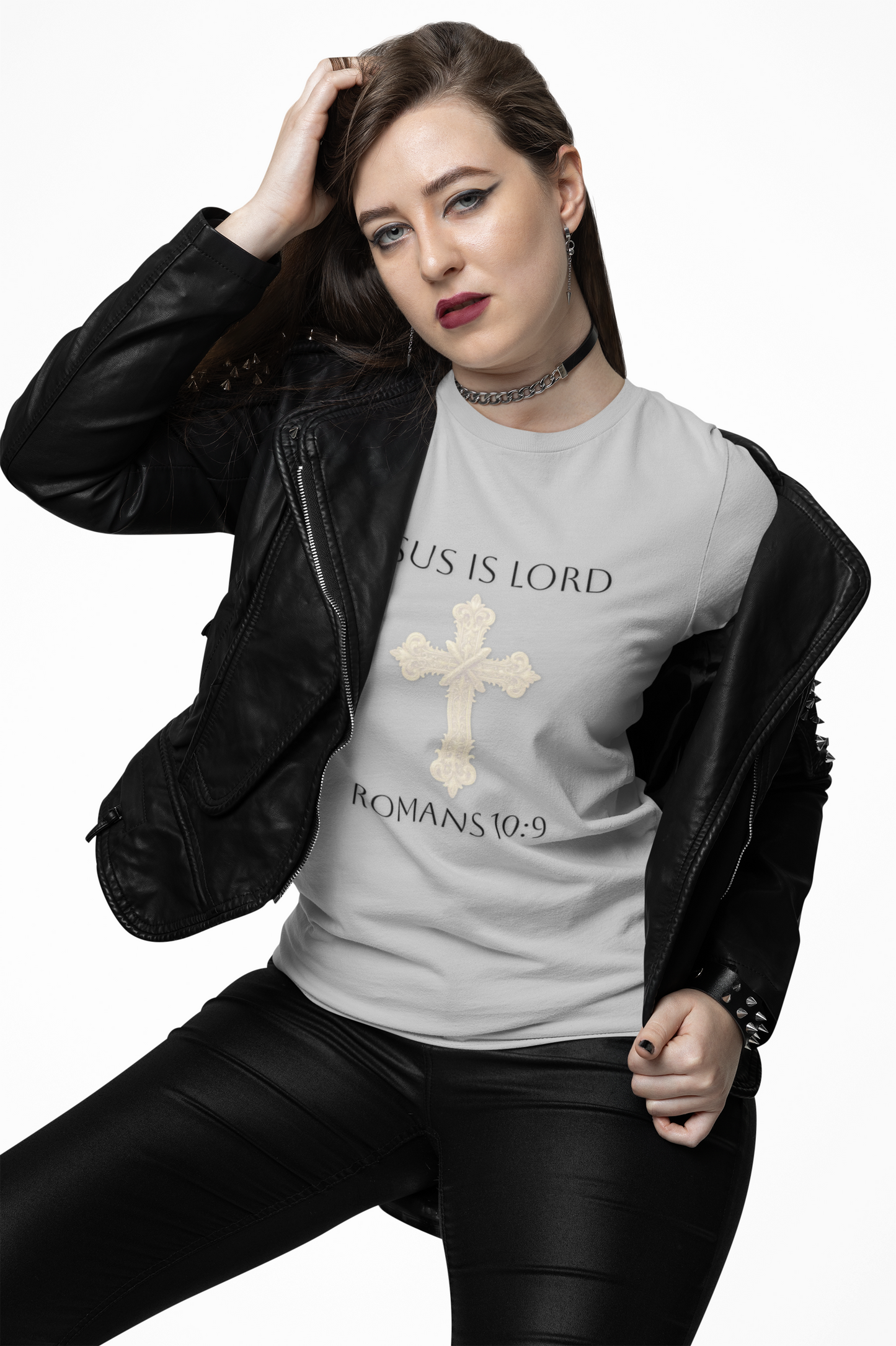 Speak It. Believe It. Saved. – Women’s Jesus Is Lord Tee (Romans 10:9) (White Lettering)