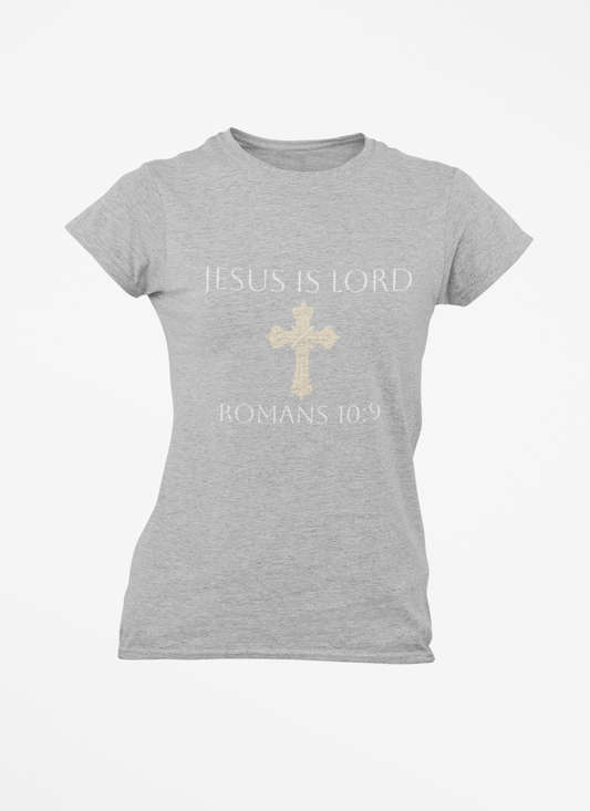 Gracefully Bold – Women’s Softstyle Jesus Is Lord Tee (Romans 10:9) (White Lettering)