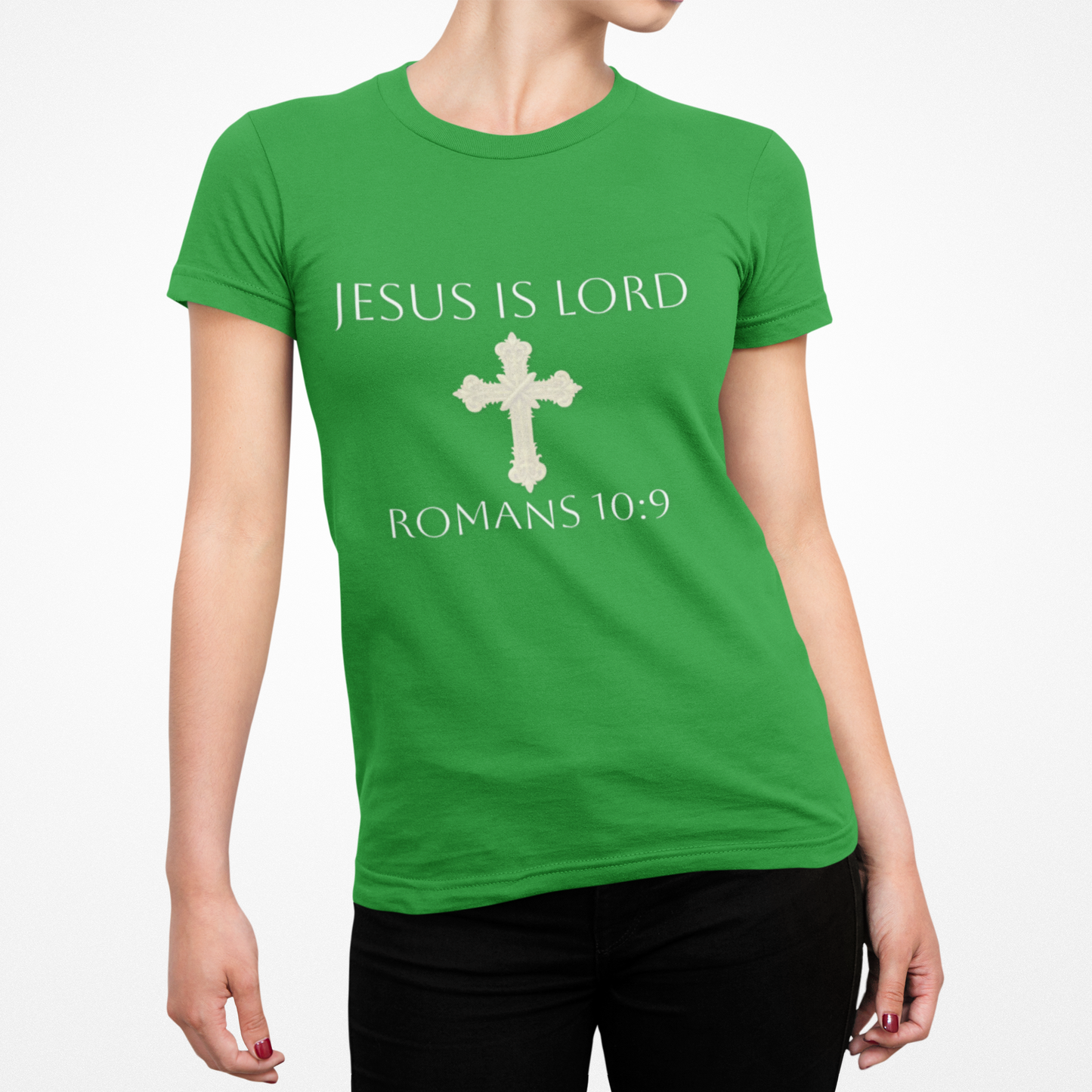 Gracefully Bold – Women’s Softstyle Jesus Is Lord Tee (Romans 10:9) (White Lettering)