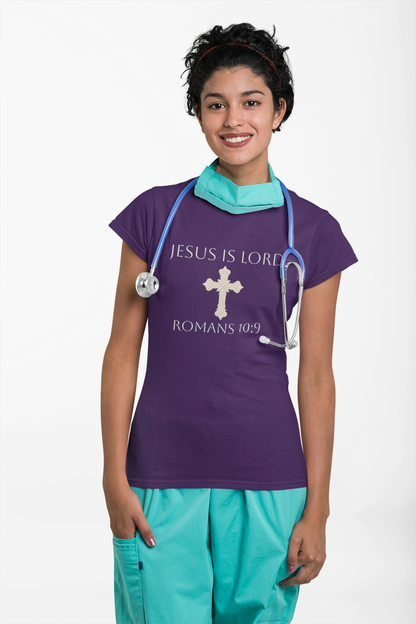 Gracefully Bold – Women’s Softstyle Jesus Is Lord Tee (Romans 10:9) (White Lettering)