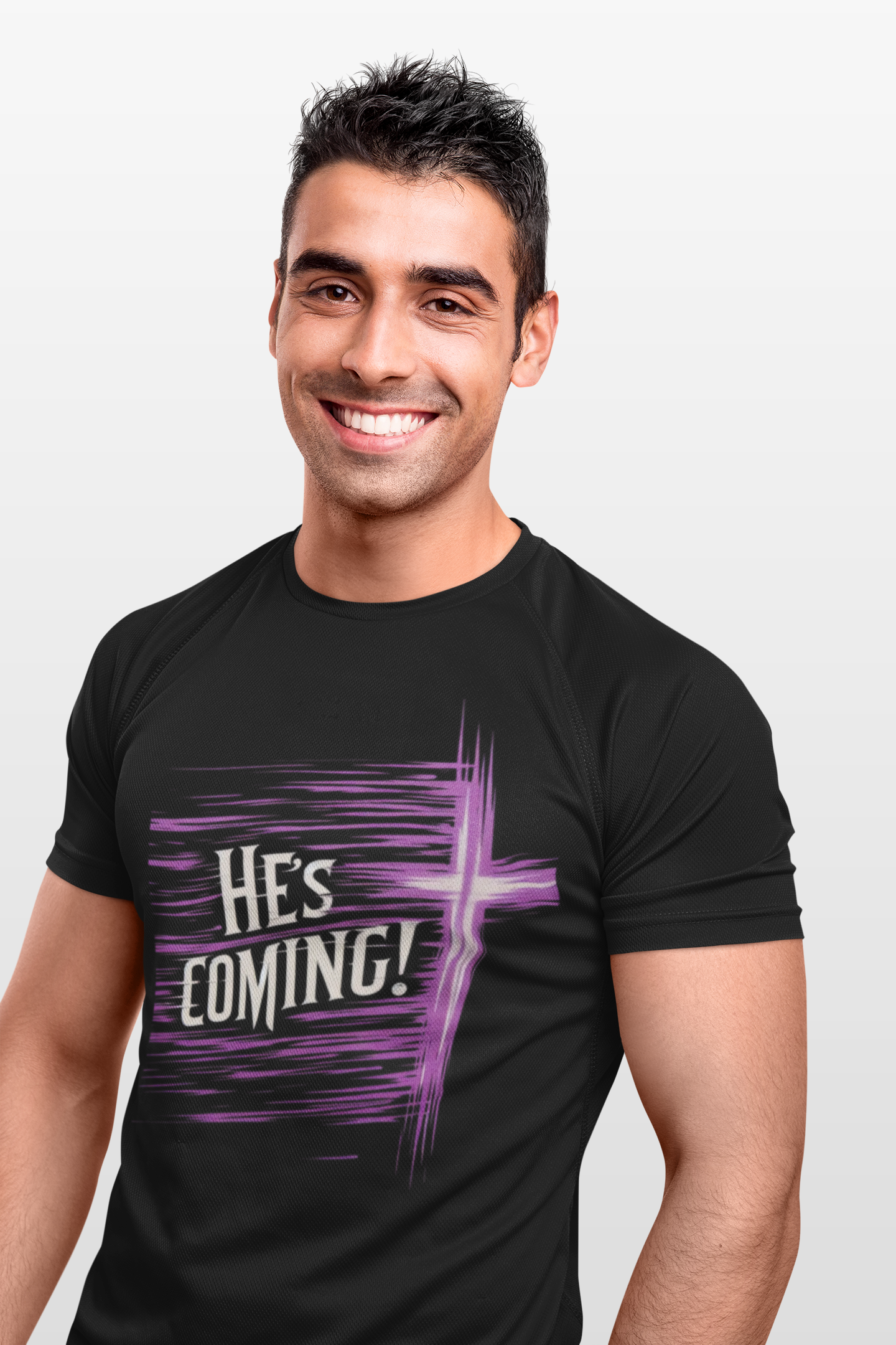 He’s Coming – Bold Christian Men’s Tee with Cross Symbol