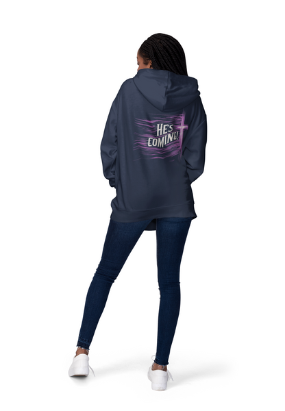 Back to Glory – Women’s Christian Hoodie with “He’s Coming” and Cross