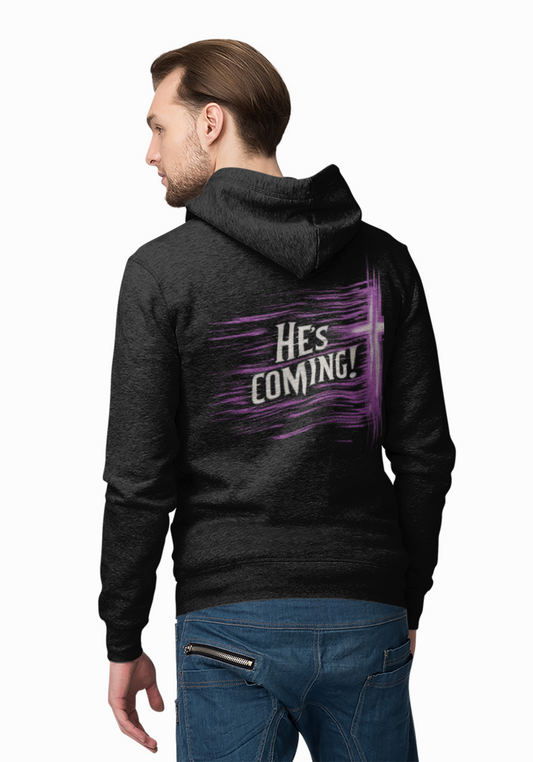 He’s Coming Soon – Men’s Christian Hoodie with Back Cross Design