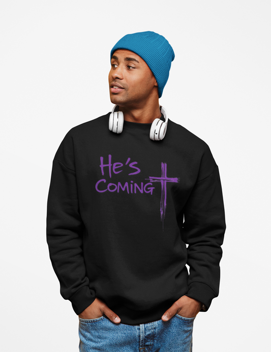 Stand Ready – Men’s Christian Crewneck Sweater with “He’s Coming” Front Design