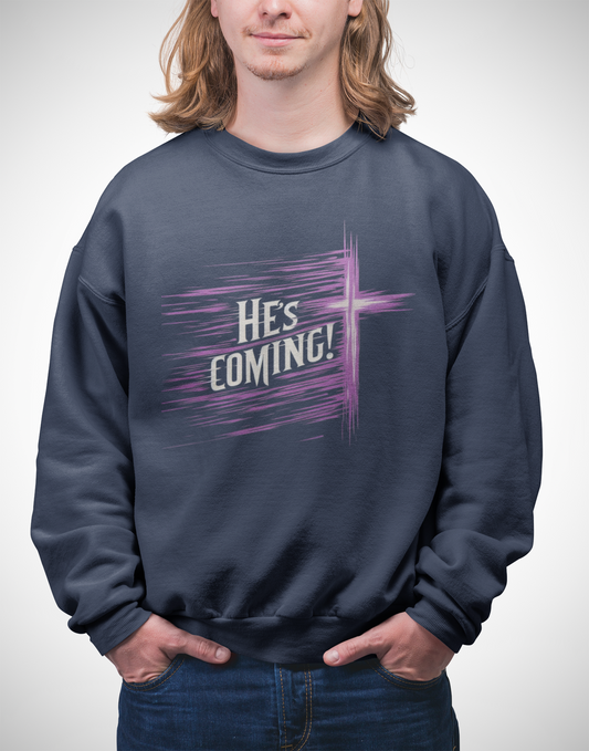 Faithful Watch – Men’s Christian Crewneck Sweater Featuring “He’s Coming”