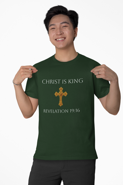 King of Kings, Lord of Lords Men’s Scripture Tee – Christ is King (Revelation 19:16) (White Lettering)