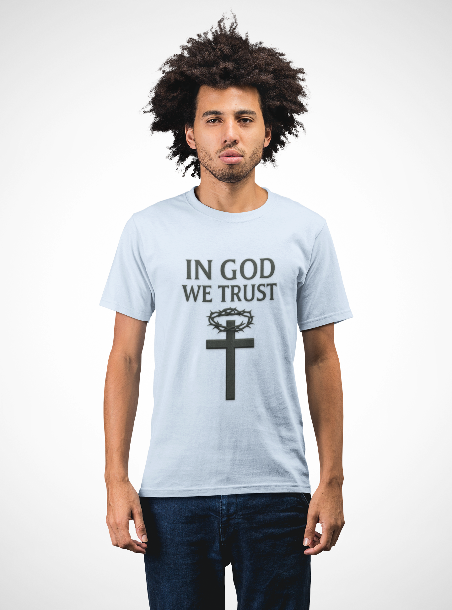 In God We Trust – Men’s Christian Tee with Cross & Crown of Thorns