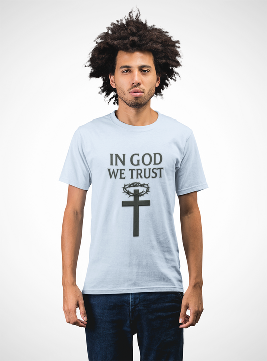 In God We Trust – Men’s Christian Tee with Cross & Crown of Thorns