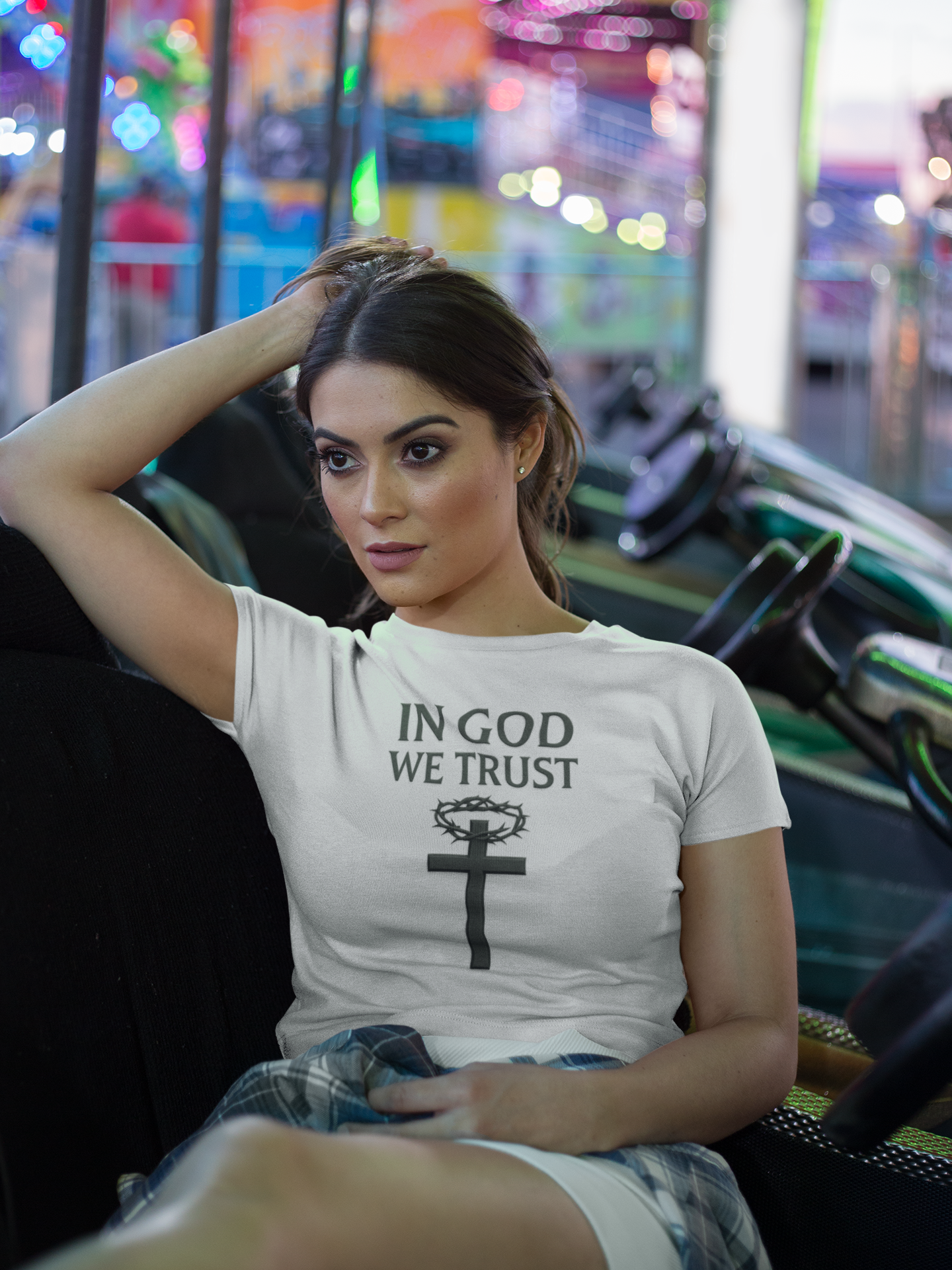 In God We Trust – Women’s Bold Faith Tee with Cross & Crown of Thorns