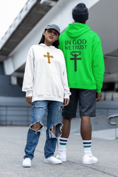 In God We Trust – Men’s Christian Hoodie with Cross & Crown of Thorns