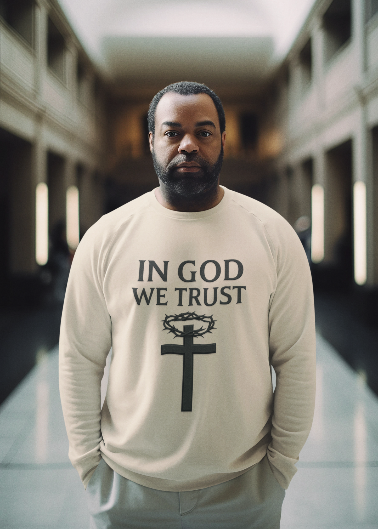 Unshaken Trust – In God We Trust Men’s Christian Sweatshirt