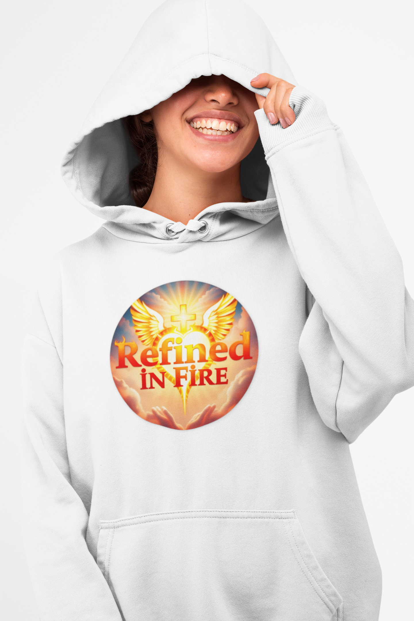 Women’s “Refined in Fire” Christian Hoodie – Flame Design Faith Pullover
