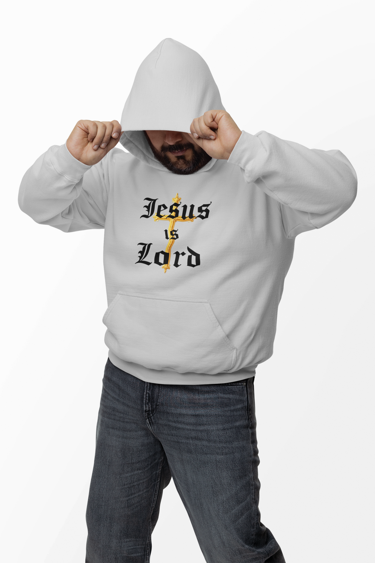 Men’s “Jesus is Lord” Christian Hoodie – Bold Cross Faith Pullover