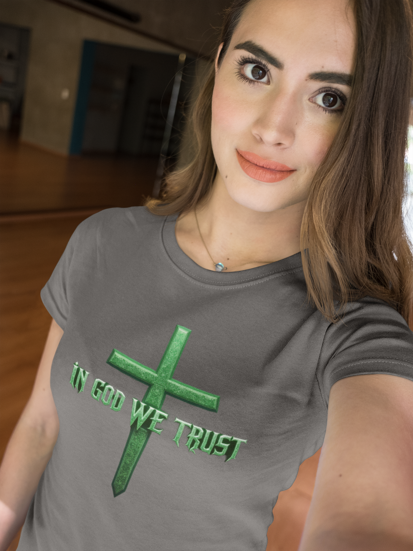 Faith Anchored – “In God We Trust” Women’s Christian Tee with Cross