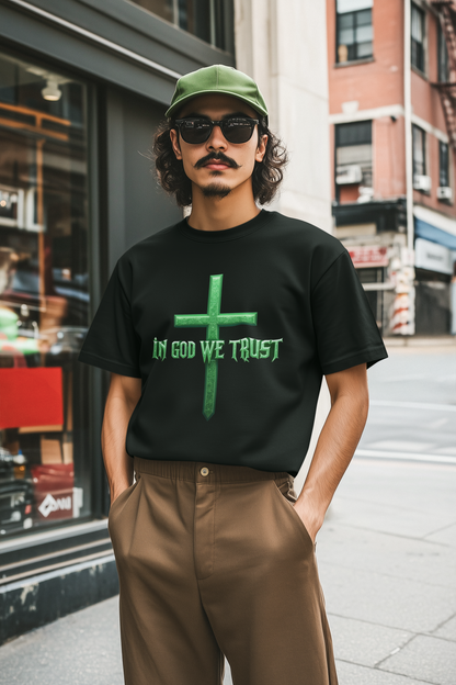 Bold Faith – Men’s Christian “In God We Trust” Cross Tee