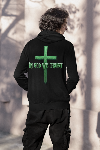 Stand Firm – Men’s Christian Hoodie with “In God We Trust” Cross Design