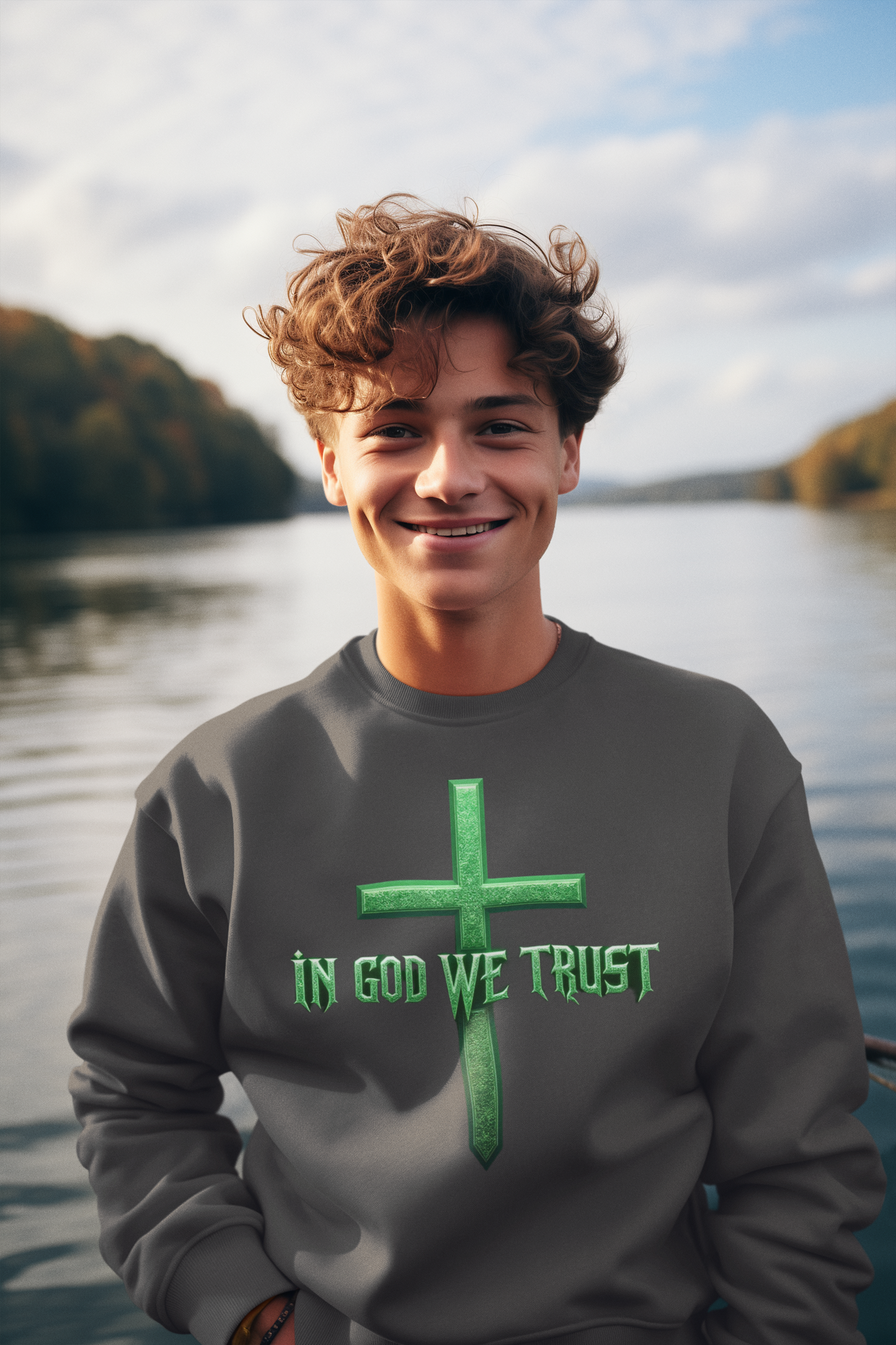 Trust in God – Men’s Bold Christian Sweatshirt with Cross Emblem