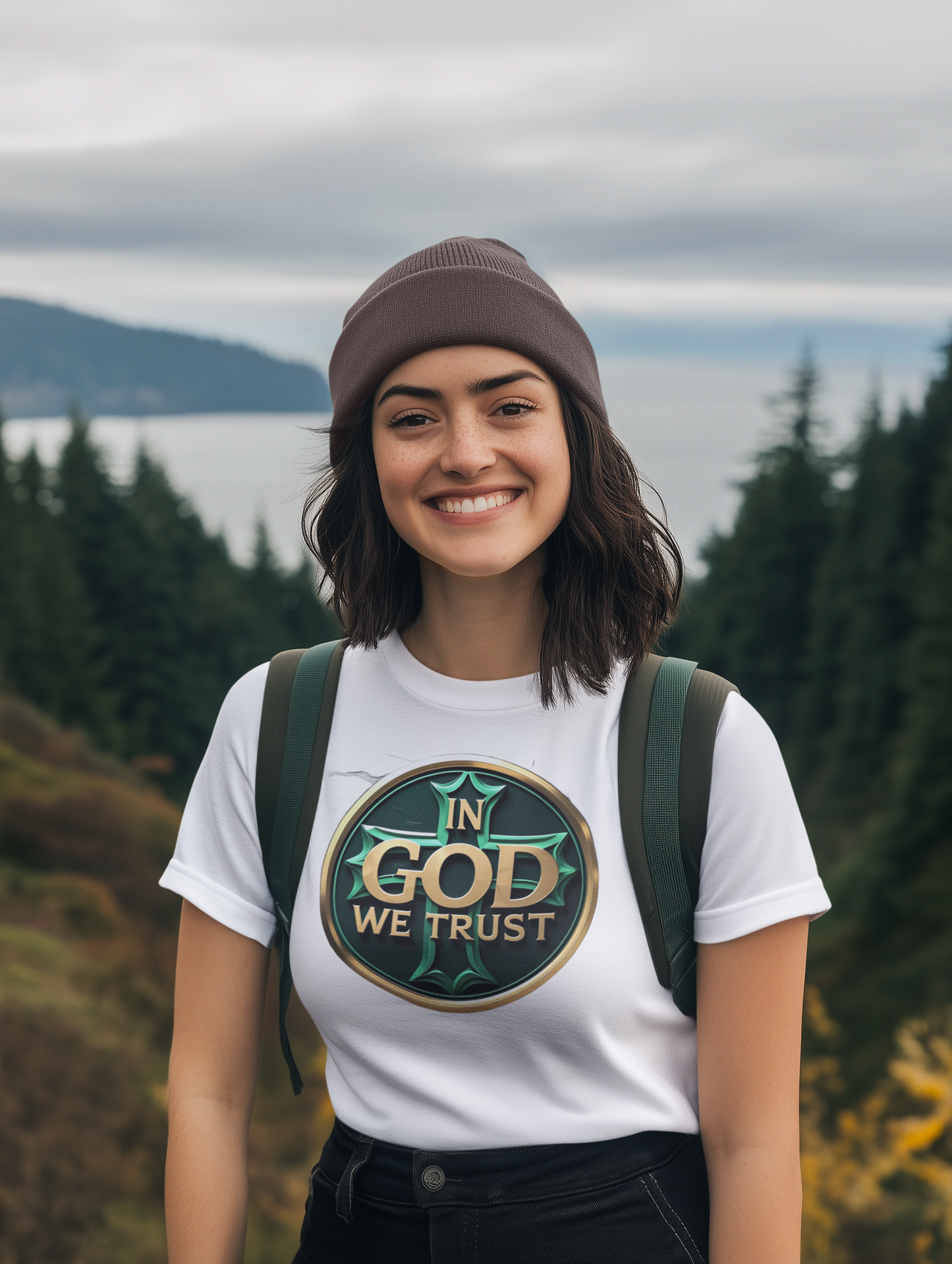 In God We Trust – Bold Gold Cross Women's Tee
