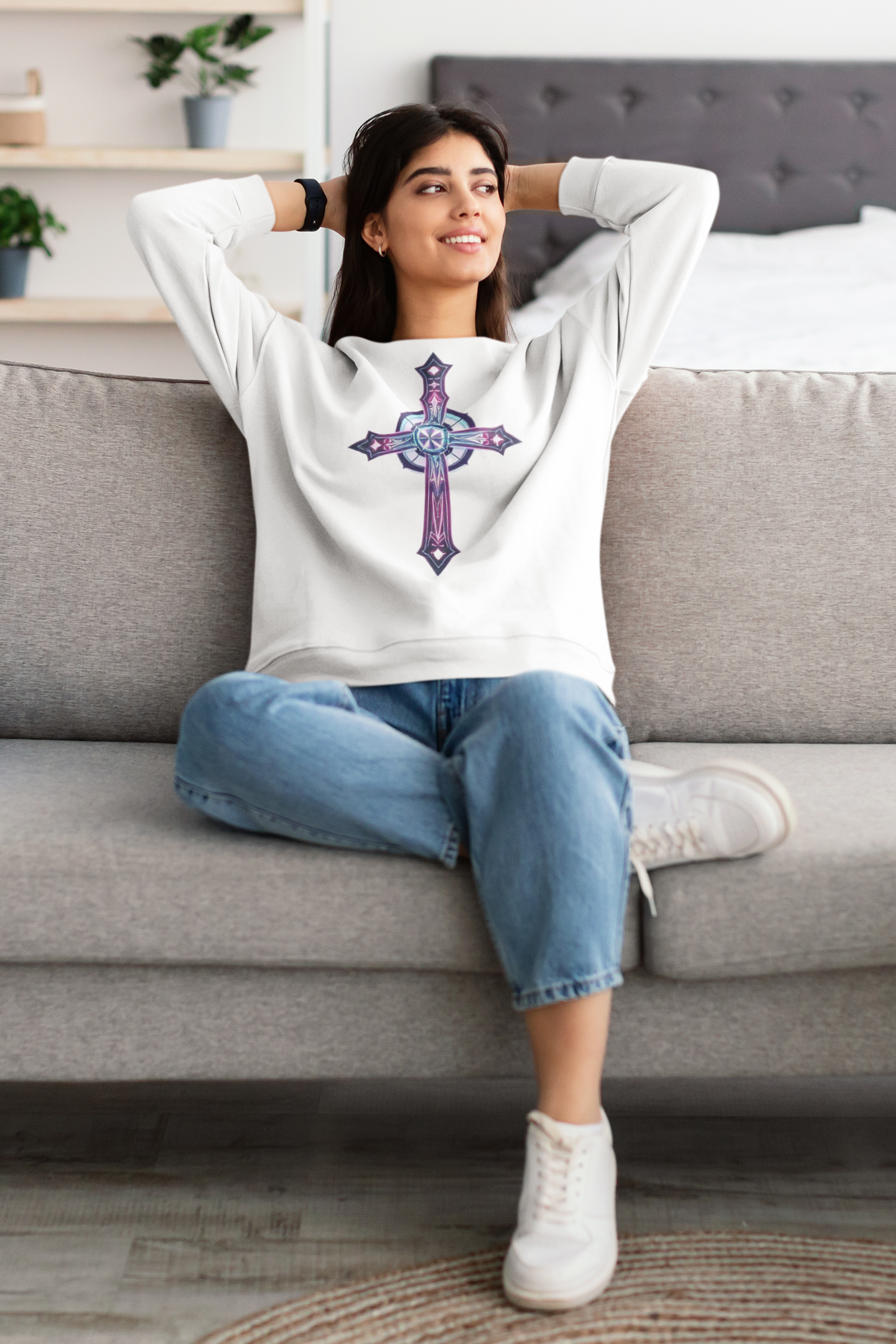 Women’s Modern Cross Sweatshirt – Elegant & Faithful Christian Apparel