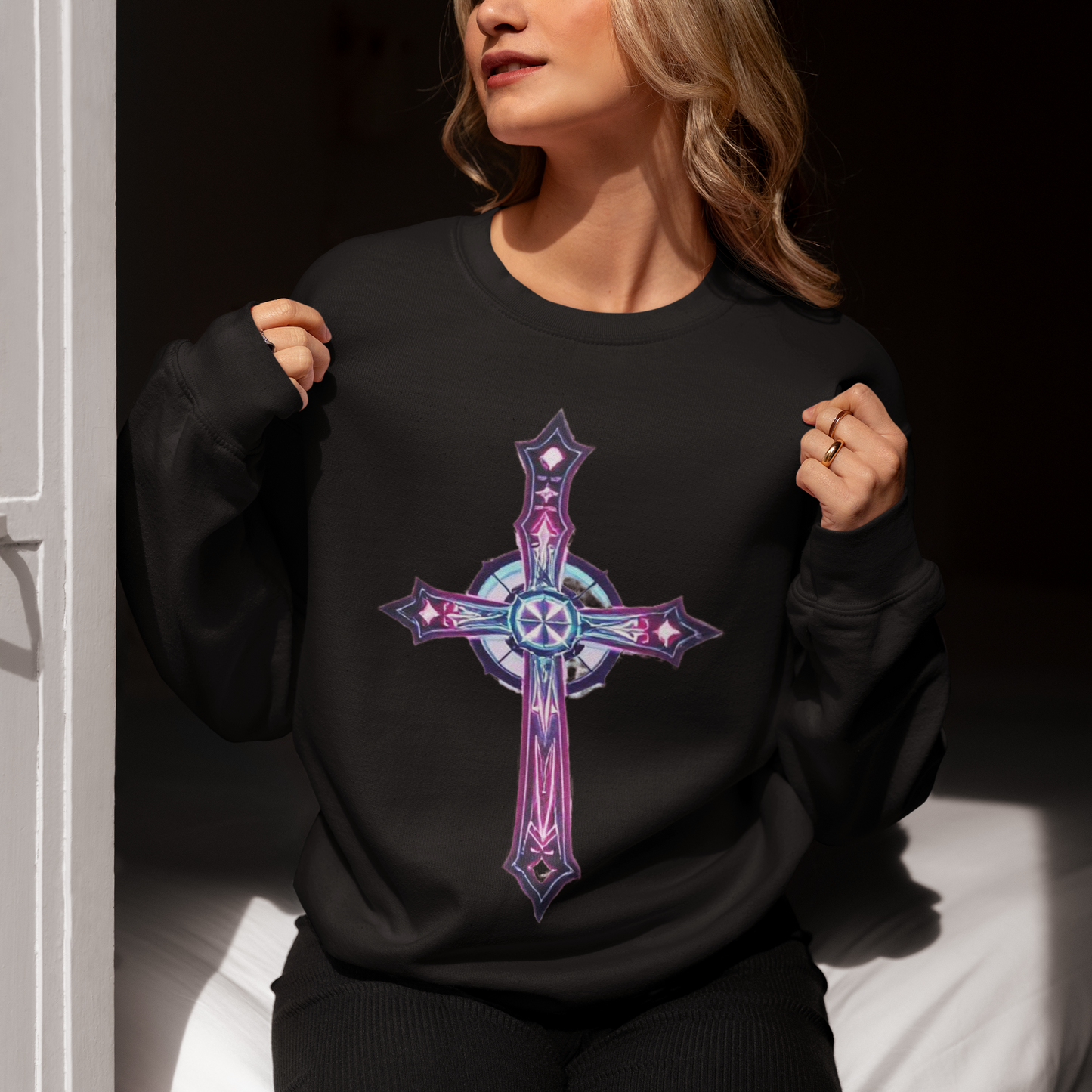 Women’s Modern Cross Sweatshirt – Elegant & Faithful Christian Apparel