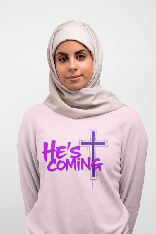 Faithful & Bold Women’s Sweatshirt – “He’s Coming” Christian Prophecy Apparel