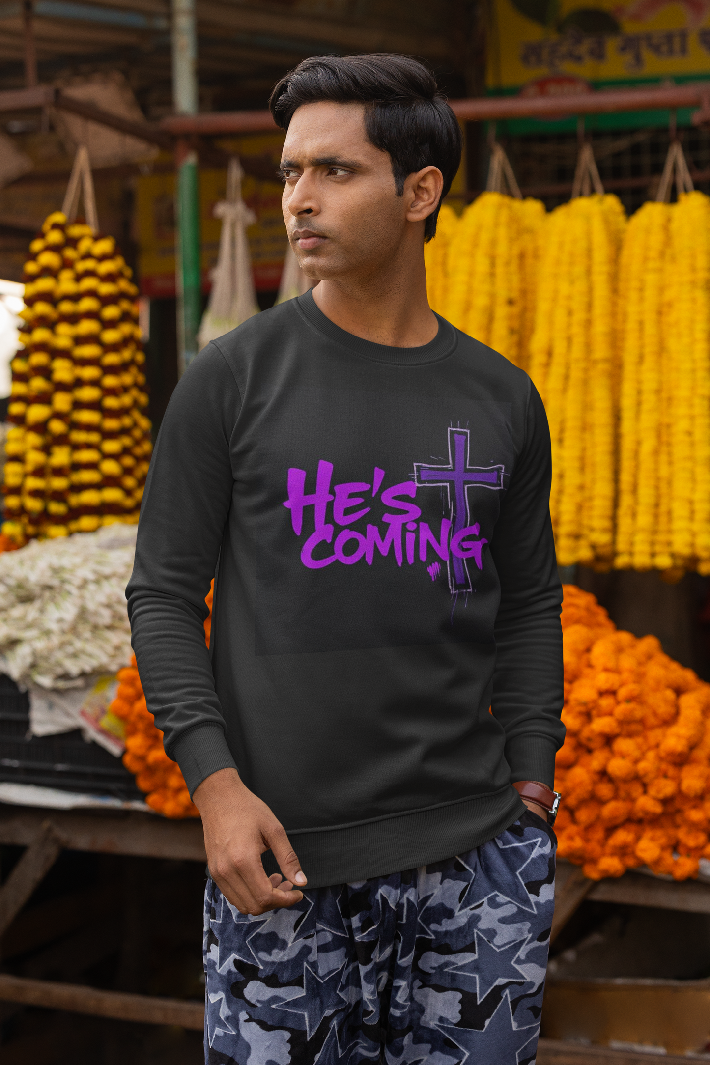 “He’s Coming” Men’s Christian Sweatshirt – Bold Prophetic Streetwear