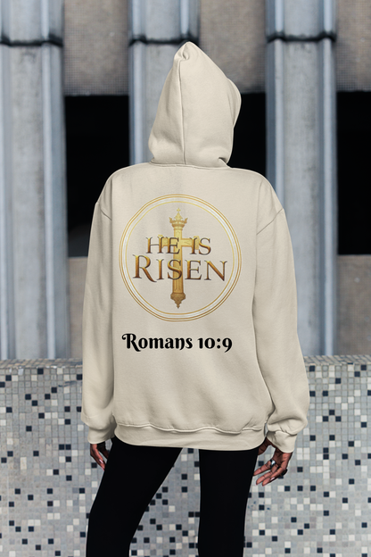 He Is Risen Christian Hoodie – Women’s Bold Faith Streetwear (Dark Lettering)