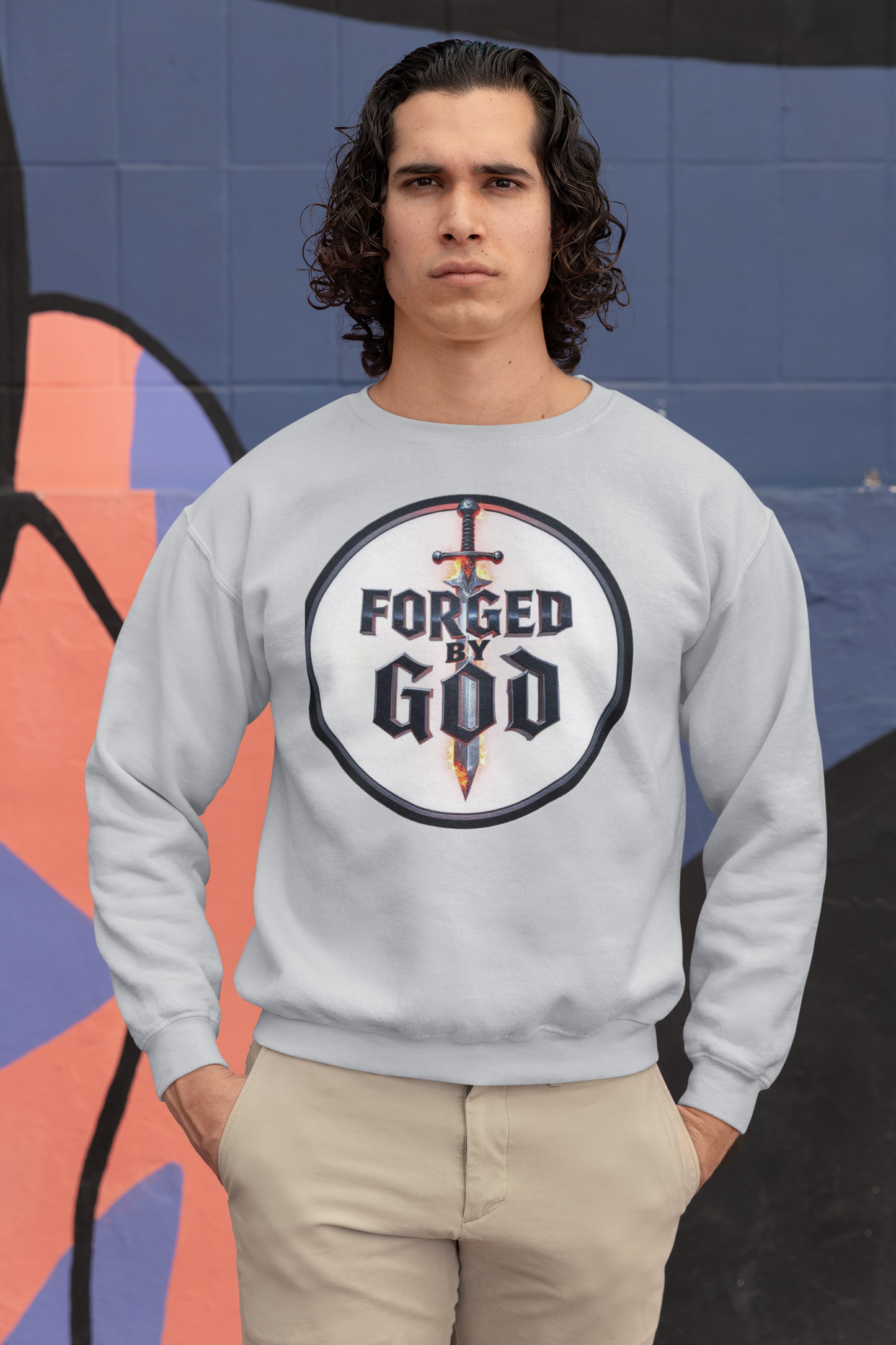 Forged by God Men’s Christian Sweatshirt – Bold Faith Apparel