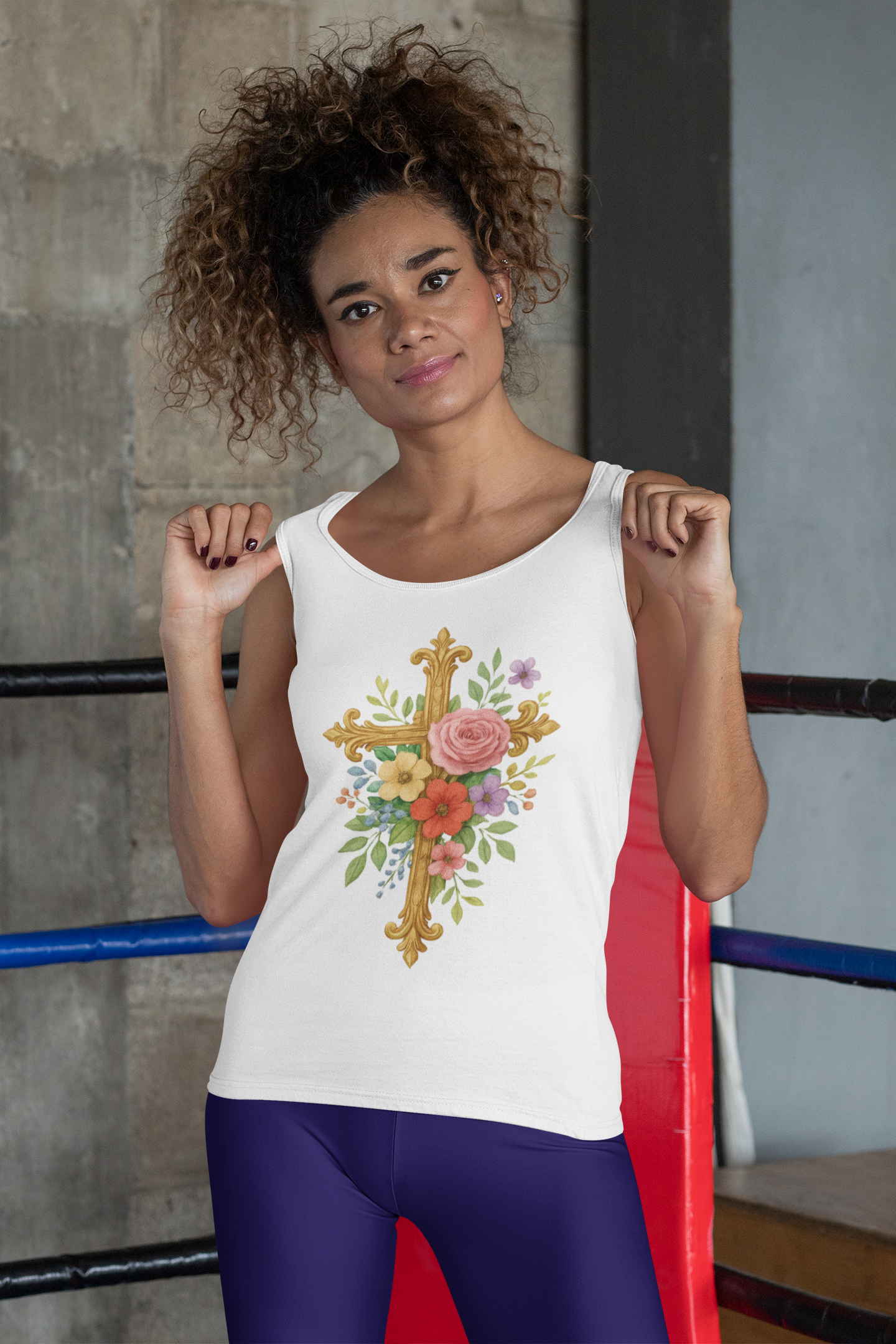 Floral Cross Women’s Tank Top – Faith That Shines