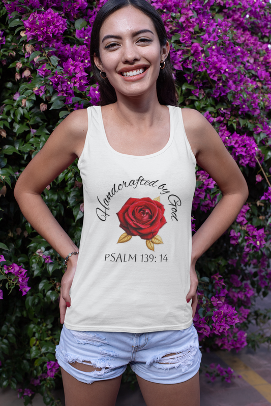 Handcrafted by God Rose Tank – Dark Lettering, Psalm 139:14