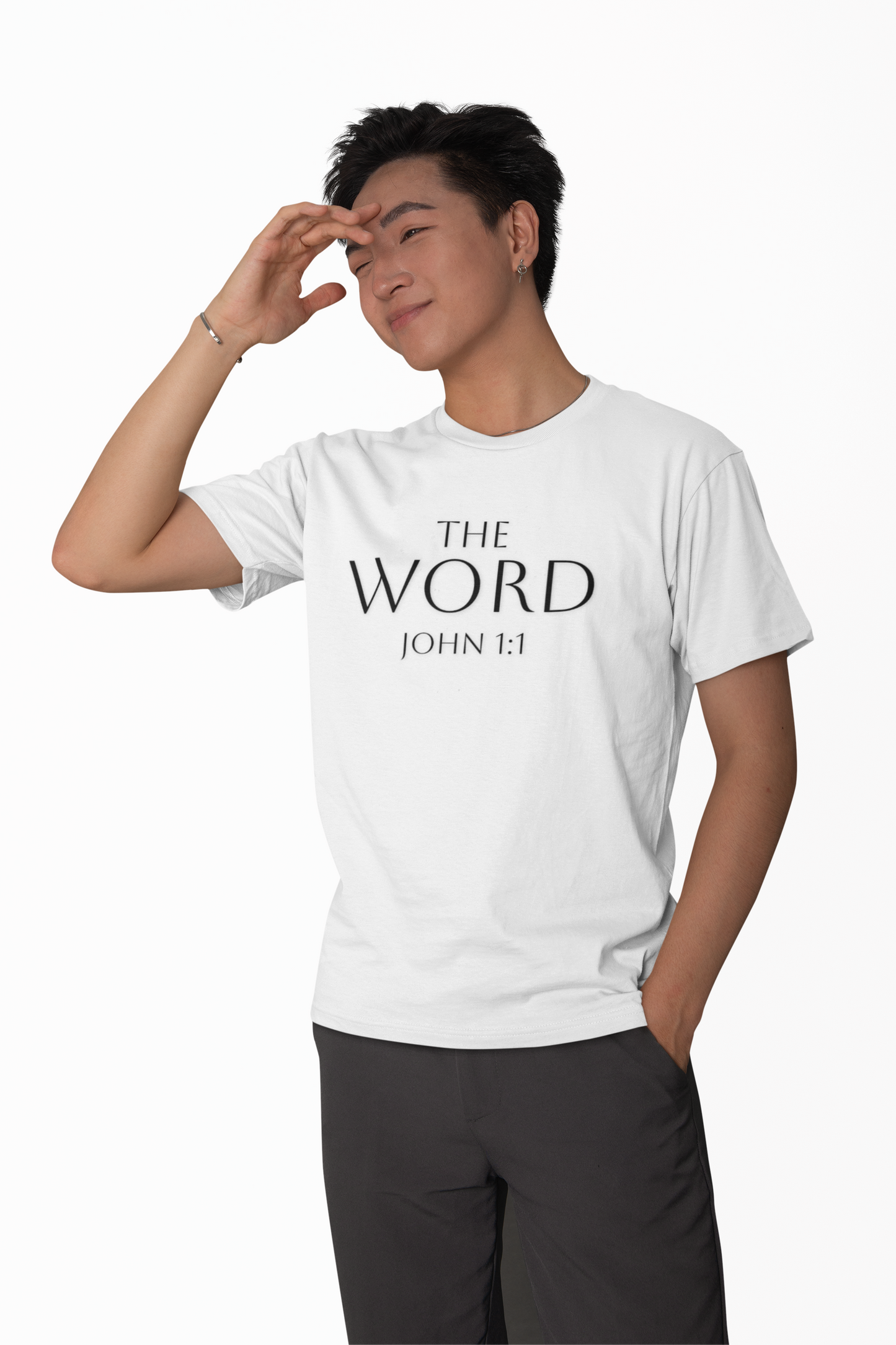 “The Word Eternal” – Men’s Christian Tee with Bold Dark Lettering (John 1:1)