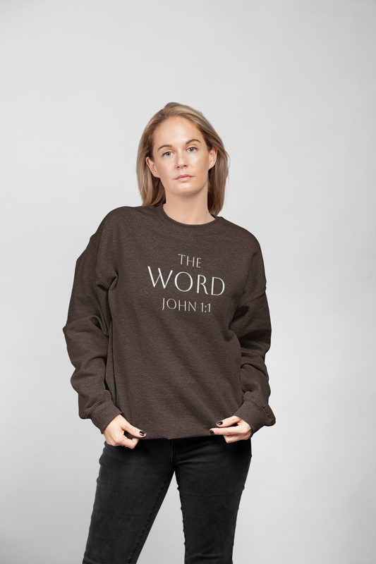 “The Word Eternal” – Women’s Christian Sweatshirt with White Lettering (John 1:1)