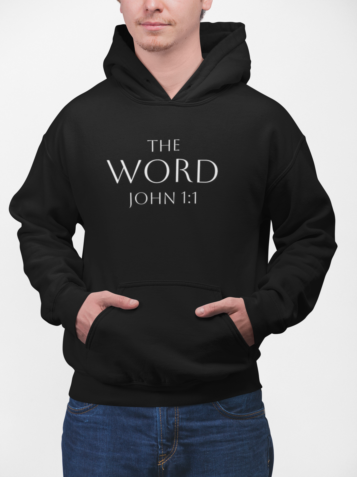 “The Word Eternal” – Men’s Christian Hoodie with White Lettering (John 1:1)