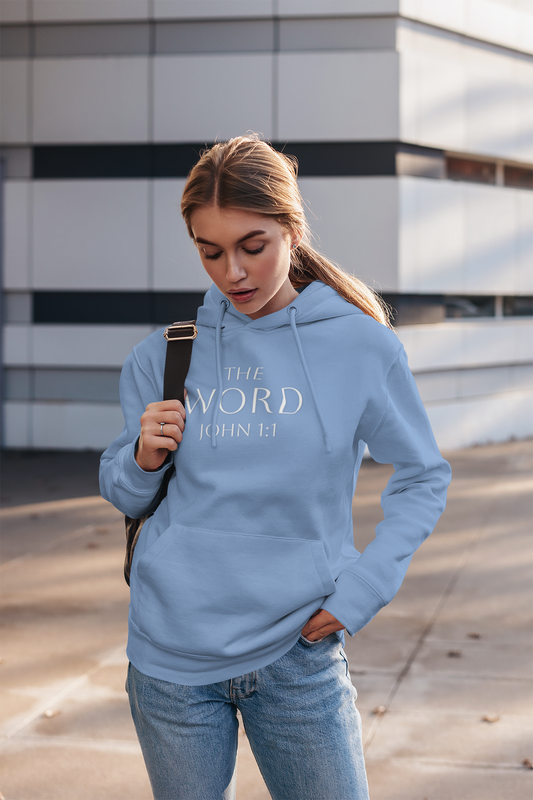“The Word Eternal” – Women’s Christian Hoodie with White Lettering (John 1:1)