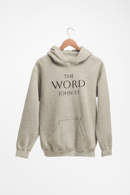 “The Word Eternal” – Men’s Christian Hoodie with Bold Dark Lettering (John 1:1)