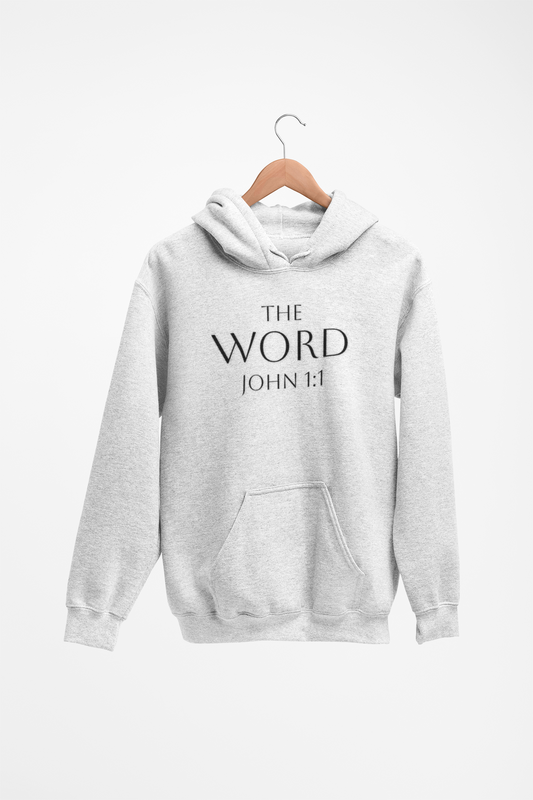 “The Word Eternal” – Women’s Christian Hoodie with Bold Dark Lettering (John 1:1)