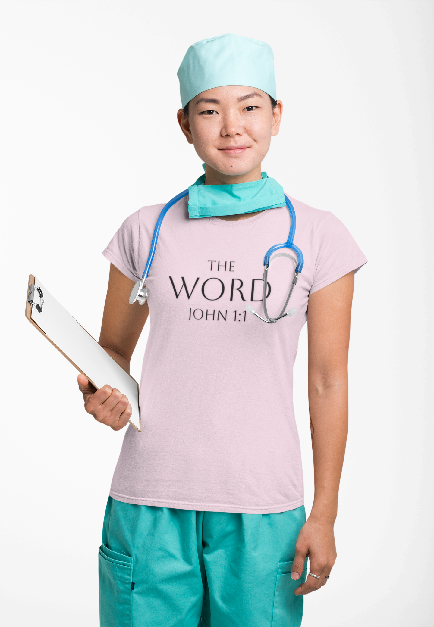 “The Word Eternal” – Women’s Christian Tee with Bold Dark Lettering (John 1:1)