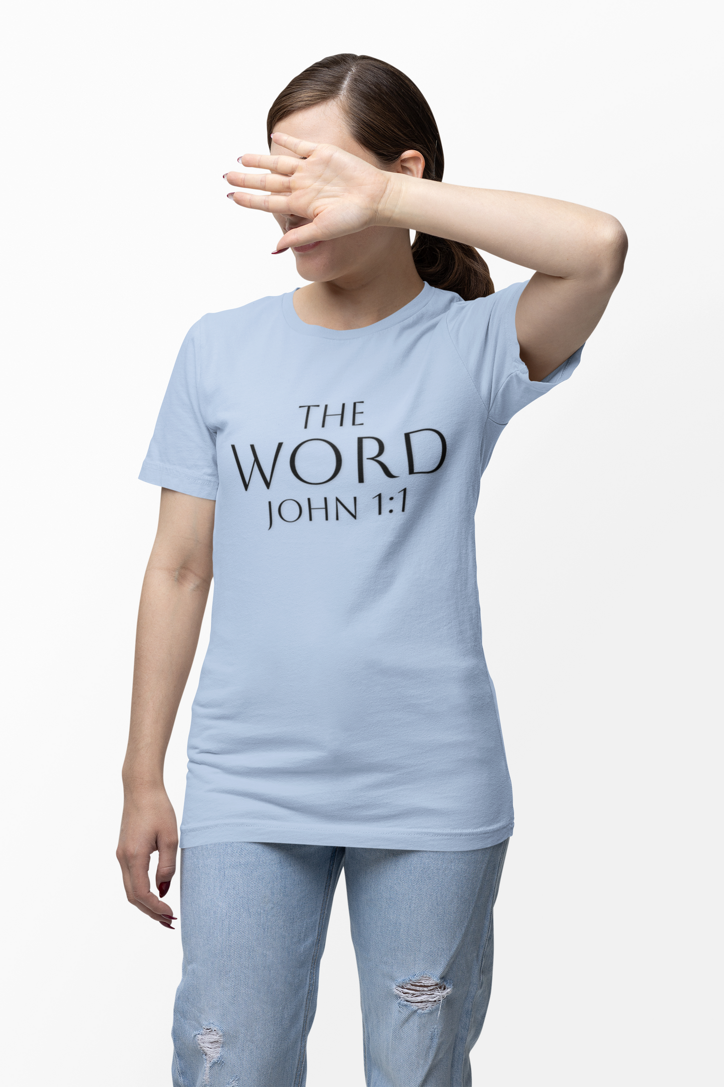 “The Word Eternal” – Women’s Favorite Christian Tee with Bold Dark Lettering (John 1:1)