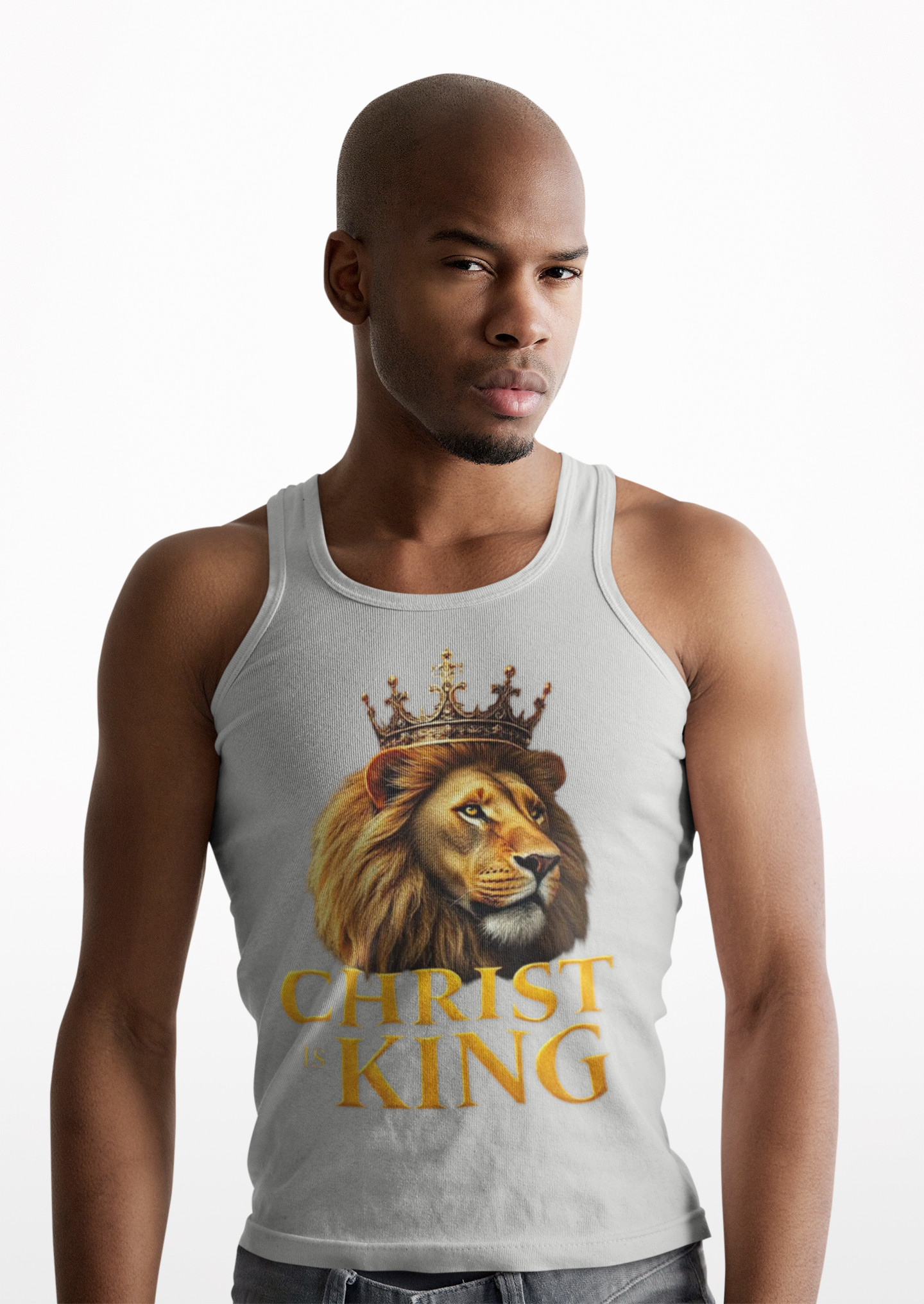 Christ is King – Men’s Christian Tank Top with Lion & Cross Design