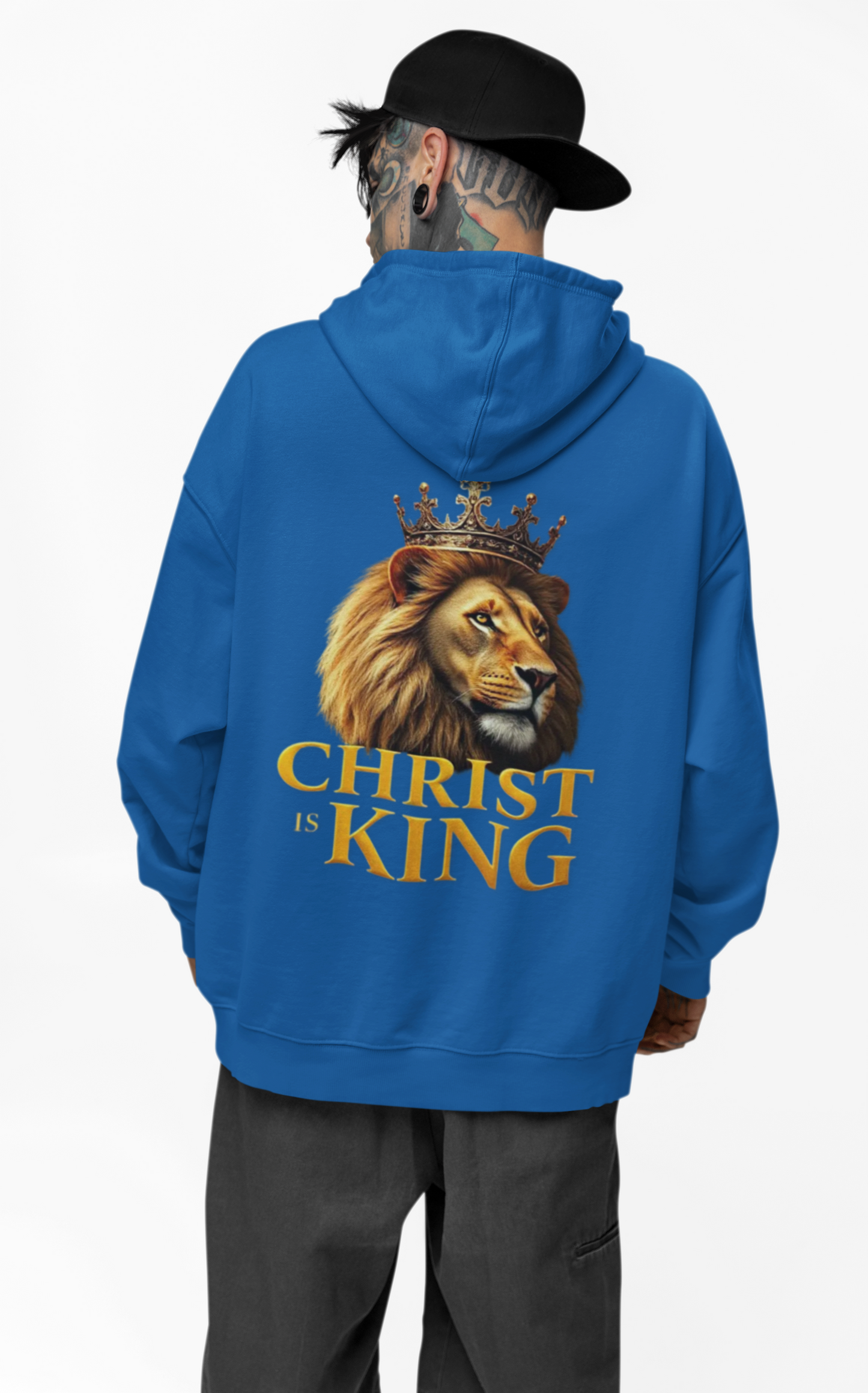 Alpha & Omega Power – Men’s Hoodie with Crowned Lion and Gold Cross
