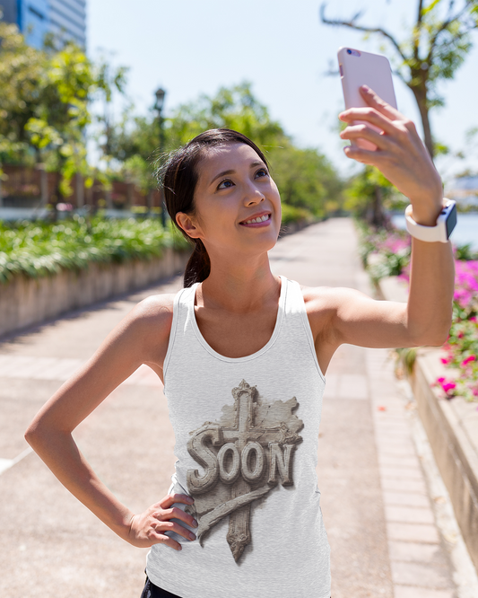 “Soon” Cross Women’s Racerback Tank – Bold & Active Faith