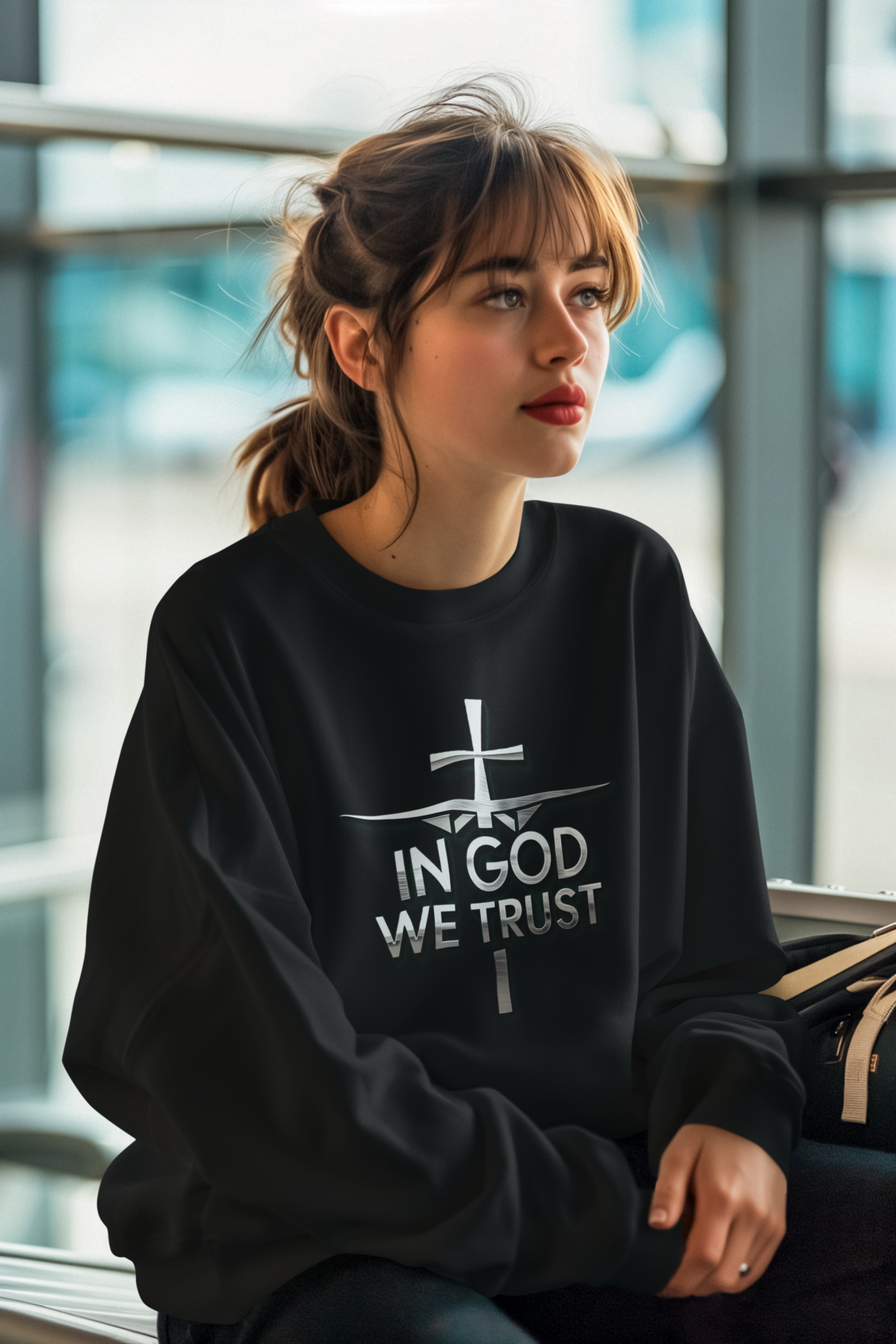 In God We Trust | Women’s Christian Sweatshirt with Scripture Back Print
