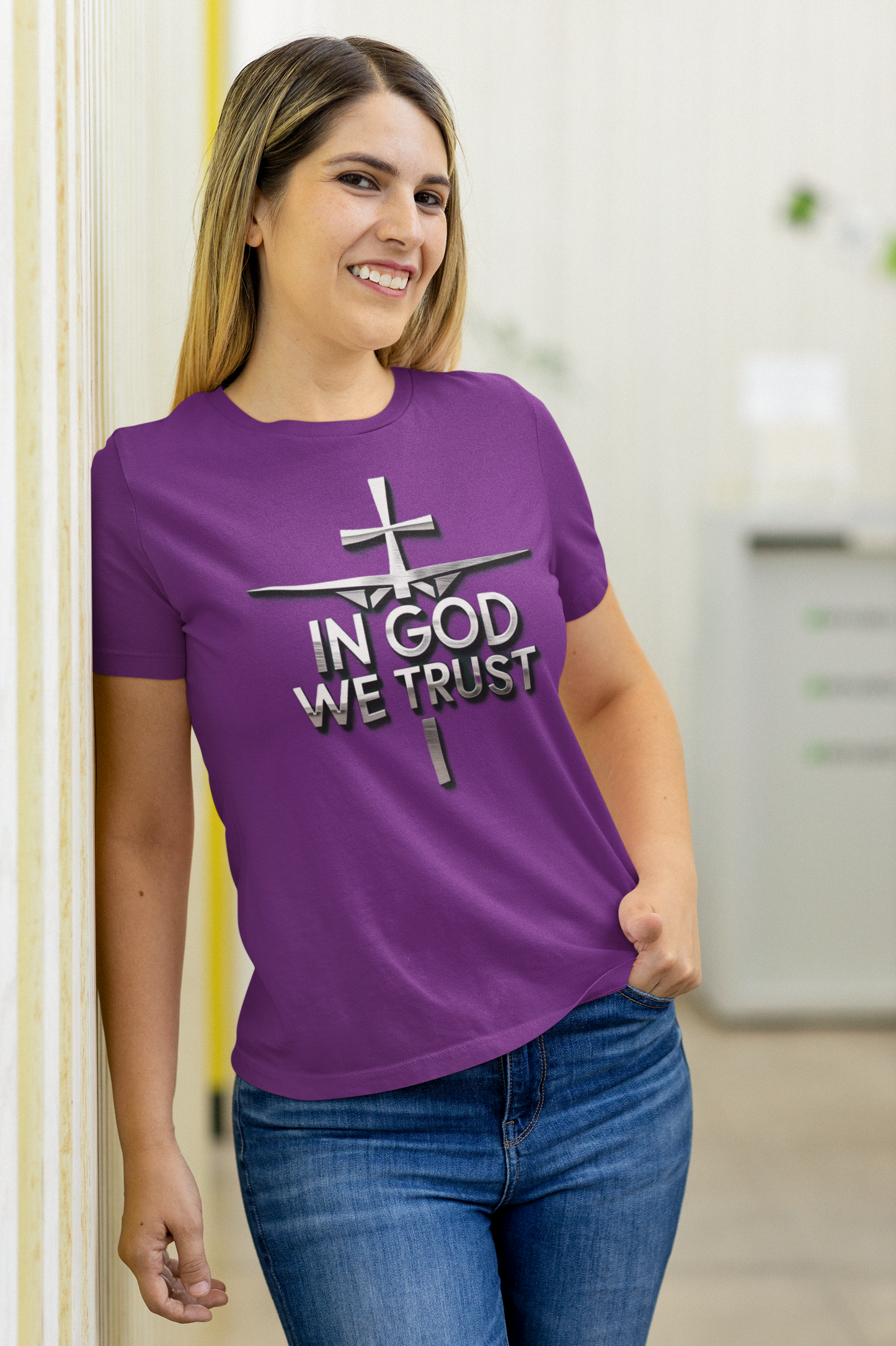In God We Trust | Women’s Christian Tee with Scripture Back Print