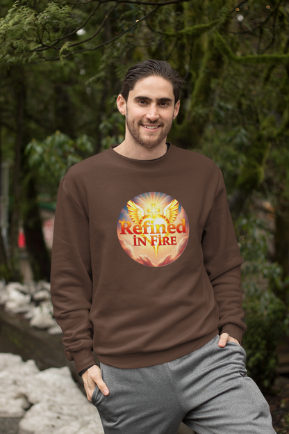 Men’s “Refined in Fire” Christian Sweatshirt – Bold Flame Design Pullover