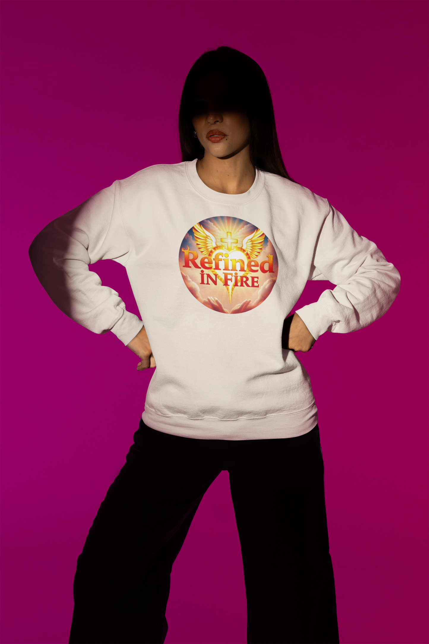 Women’s “Refined in Fire” Christian Sweatshirt – Bold Flame Design Pullover