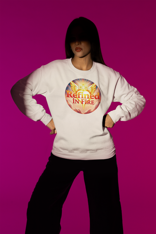 Women’s “Refined in Fire” Christian Sweatshirt – Bold Flame Design Pullover