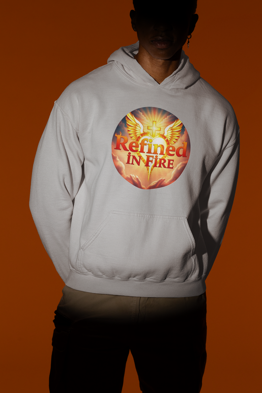 “Refined in Fire” Christian Hoodie – Bold Flame Design Faith Pullover