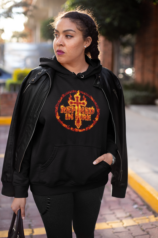 Women’s “Refined in Fire” Christian Hoodie – Flame Design Faith Pullover